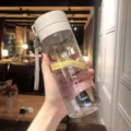 Portable plastic water bottle with strap, clear design, ideal for summer sports and daily use. - 600ml [Transparent] Light Grey