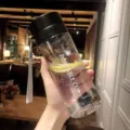Portable Sports Plastic Water Bottle Large Capacity Fitness Cup with Lid and Lanyard - 600ml [Transparent] Cool Black