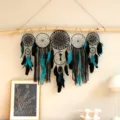 Ensemble de 5 capteurs de rêves noirs tenture murale déco chambre cadeau de festival - Ensemble de 5 pièces bleu paon