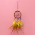 Handmade feather dream catcher wall hanging car pendant bedroom home decor birthday gift - Yellow