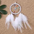 Mini Indian style dream catcher car pendant with white feathers and colorful beads. - White