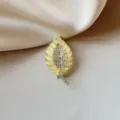 Elegant gold insect brooch with pale yellow gemstones and rhinestones for women. - Insect Wing Style (893) / Gold with Pale Yellow Cat's Eye Stone