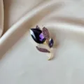 Elegant gold-tone brooch featuring a large purple faceted crystal flower bud on silk - Purple Flower Bud Style (901) / Gold with Purple Crystal