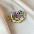 Detailed macro shot of a colorful enamel gecko brooch with sparkling crystal accents - Colorful Enamel Lizard Shape (914) / Multicolor (914#)