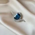 Detail view of exquisite blue crystal rhinestone brooch, elegant fashion suit pin accessory - 882#