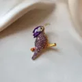 Luxury purple hummingbird brooch with sparkling rhinestones on champagne satin - Purple Kingfisher Style (837) / Purple Sparrow