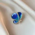 Elegant blue enamel butterfly brooch with rhinestone trim on silk background - Gradient Enamel Butterfly Style (900) / Gold with Blue-Cyan Gradient