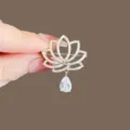 High-end lotus shaped crystal brooch for women with a sparkling water drop pendant - Lotus Style
