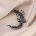 Vintage rhinestone crocodile brooch, elegant crystal animal lapel pin for women coat dress accessories - Silver Crocodile / Silver