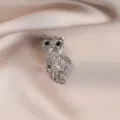 Silver tone rhinestone owl brooch crystal animal lapel pin elegant dress accessory jewelry - Silver Owl #788