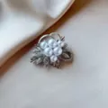 Silver Pearl Rhinestone Brooch Elegant Insect Pin Fashion Clothing Accessory Gift - Silver Pearl Flowers