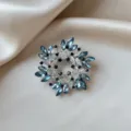 Elegant blue crystal wreath brooch silver plated floral pin fashion women jewelry - Flower Garland