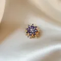 Exquisite gold purple rhinestone flower insect brooch elegant fashion jewelry pin accessory gift - Purple