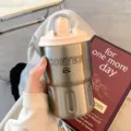 316 Roestvrijstalen Geïsoleerde Koffiebeker met Rietje en Roze Deksel voor Vrouwen - 350 ml staalkleurige roestvrijstalen isolerende koffiebeker