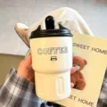 Draagbare geïsoleerde koffiebeker roestvrij staal rietje tumbler eenvoudige stijl voor dames - 350ml / Zwart