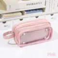 Astuccio per matite rosa a più strati con una finestra trasparente - Rosa