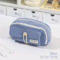 Μεγάλης χωρητικότητας κορεατική μπλε καμβά κασετίνα με διπλό φερμουάρ και τσέπη - Μπλε