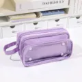Astuccio per matite viola multistrato con tasca frontale trasparente e maniglia - Viola