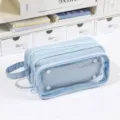 Astuccio per matite azzurro a più strati di grande capacità con finestra trasparente - Blu