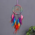 Attrape-reve plume arc-en-ciel suspension murale, decoration boho chambre coloree. - Attrape-rêves mural coloré / 50-55cm