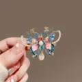 Exquisite French vintage butterfly brooch detail, elegant enamel crystal pearl pin. - Colorful Butterfly / Colorful