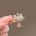 Elegant pink crystal lotus brooch pin for women, vintage delicate clothing accessory - 328# Lotus