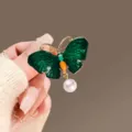 Elegant green butterfly brooch with pearl pendant fashion clothing coat accessory pin chic - Green Butterfly / Green