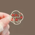 French vintage red rhinestone plum blossom brooch fashion coat apparel accessory pin. - Plum Blossom Lattice / Red