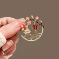French vintage red rhinestone brooch plum blossom lantern design elegant coat clothing accessory - Plum Blossom and Lantern / Red