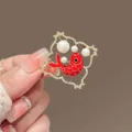 Exquisite red fish brooch with sparkling rhinestones pearls and gold frame for elegant outfits. - Koi Fish / Gold