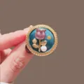 Vintage french style round tulip brooch elegant gold metal lapel pin clothing accessory - Tulip / Purple