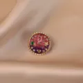 Elegant round brooch with pink purple gradient enamel and rhinestones on silk background - Clock / Colorful