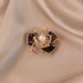 Elegant vintage gold flower brooch with white pearl and sparkling rhinestones for women. - Camellia / Gold