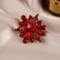 Vintage red crystal rhinestone brooch flower pin elegant coat dress accessory fashion jewelry - #687 Red Flowers