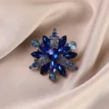 Elegant blue rhinestone flower brooch, vintage crystal alloy lapel pin for women coats and sweaters. - #684 Blue Flowers