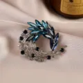 Blue rhinestone feather brooch pin vintage crystal lapel pin elegant coat clothing accessories - Feather Wreath / Blue
