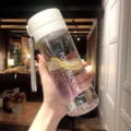 Clear plastic sports water bottle with portable strap and lemon slice infusion design. - 600ml [Transparent] Simple White