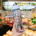 750ml transparent sports water bottle with time marker and carrying strap - 750ml / Blue