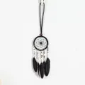 Handmade black folk style dreamcatcher hanging pendant with beads and natural feathers - Black