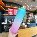 Verloop plastic waterfles met tijdmarkering, blauwe en roze variant, 1000ml inhoud - 1000ml / Groen Paars