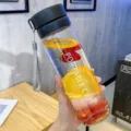 Clear plastic water bottle with portable strap, fruit infuser sports cup for outdoor travel. - 600ml / Transparent Black