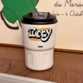 Gobelet isotherme en acier inoxydable blanc avec logo Lucky et couvercle à paille - Couvercle Café Rétro / 350ml / Noir
