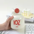 Bouteille isotherme portable en acier inoxydable crème avec couvercle à paille rouge - Grand Couvercle en O Pourcentage / 450ml / Rouge
