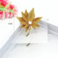 Close-up showing a detailed gold-toned maple leaf brooch with center pearl accent, 4.7 cm. - Yellow Maple Leaf Style (#37)