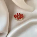 Elegant gold-tone insect brooch featuring vibrant red beads and sparkling rhinestones - Red Artificial Pearl Coral Style (849) / Red/Gold