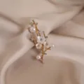 Antique style plum blossom brooch alloy pearl rhinestone DIY hair accessory jewelry. - Plum Blossom / Gold