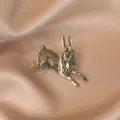 Vintage gold-toned running rabbit brooch metal detailed fashion accessory detail shot display - Rabbit / Gold