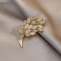 Elegant Gold Wheat Leaf Brooch Sparkle Zircon Opal Fashion Jewelry Women Accessory - Gold (105)