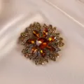 Vintage Rhinestone Flower Brooch Crystal Sunburst Coat Pin Jewelry for Women - 646# Champagne Flower
