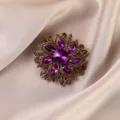 Vintage purple crystal flower brooch elegant alloy rhinestone pin for women clothing accessory - 647# Purple Flower